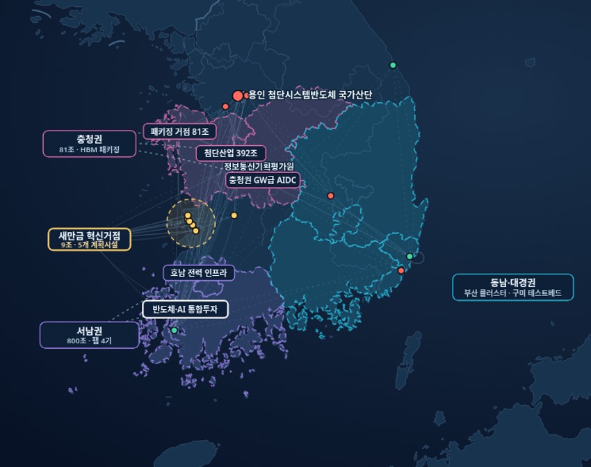 사업 위치와 권역을 표시한 한국 지도